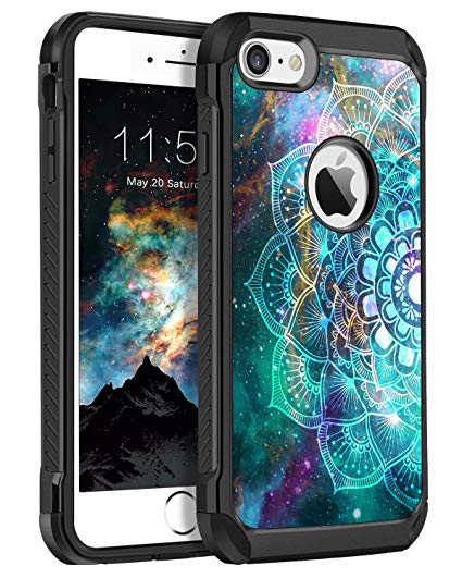 BENTOBEN iPhone 8 Case/iPhone 7 Case, Shockproof Rugged Hybrid Hard Plastic Silicone Rubber Bumper Luminous Noctilucent Protective Case for iPhone 8/ iPhone 7 (4.7-inch Display) - Mandala in Galaxy