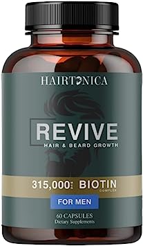 Vine Nutrition Hair Vitamins for Men Beard Growth MSM Powder Saw Palmetto Hairtonica | Extra Strength 315,000 mcg Biotin Keratin Collagen | May Help Support Hair Loss Greying & Thinning | 60 ct