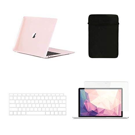 TOP CASE 4 in 1 Bundle - Crystal Hard Case, Keyboard Cover, Sleeve, Screen Protector Compatible with 2018 Release MacBook Air 13 Inch with Retina Display fits Touch ID Model: A1932 - Crystal Clear