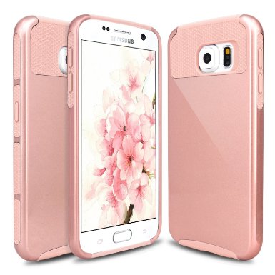 S6 Case, Galaxy S6 Case, Hinpia® 2 in 1 Dual Layer Heavy Duty Rugged Holster Shockproof Slim Protective Hard Soft Rubber Bumper Case Cover for Samsung Galaxy S6 (Rose Gold/Rose Gold)