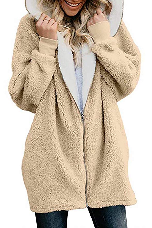 ThusFar Women Sherpa Fleece Coat Hooded Cardigan with Pockets Faux Fur Jacket