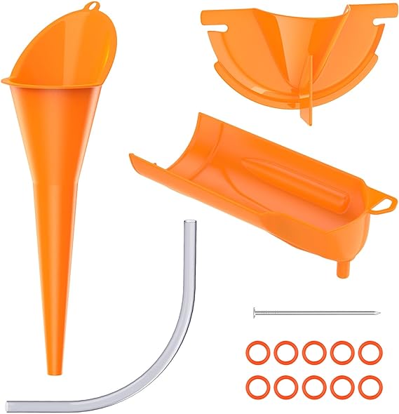 MoKo Car Oil Funnel & Wrenches, 15 Pack Motorcycle Oil Funnel   Crankcase Fill Funnel   Drip Free Oil Filter Funnel   O-Ring fit for Harley Sporster Dyna, Orange   Transparent   Silver