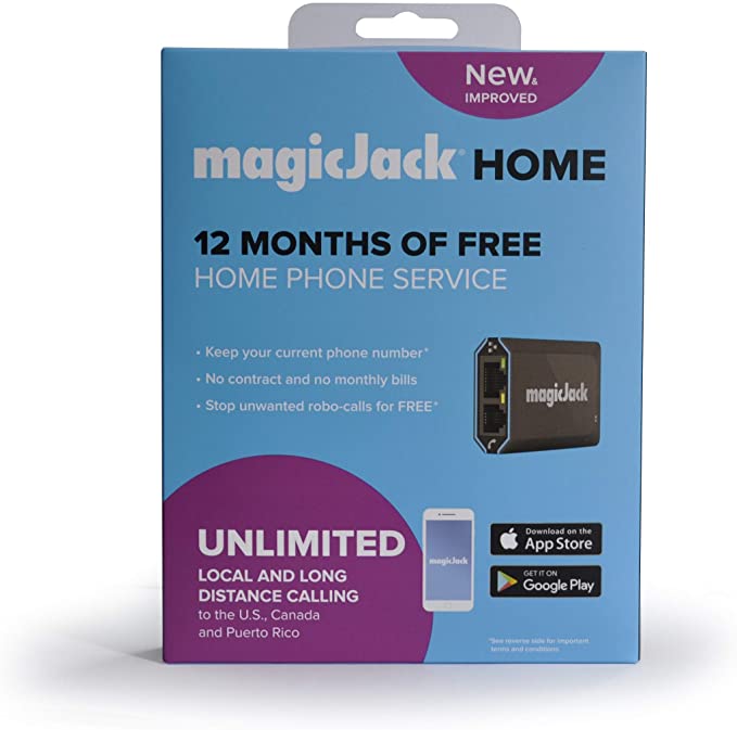 magicJackHome 2019 (Latest Version) VOIP Phone Adapter Portable Home and On-The-Go Digital Phone Service. Unlimited Local & Long Distance Calls to US and Canada. NO Monthly Bill. Stay Connected
