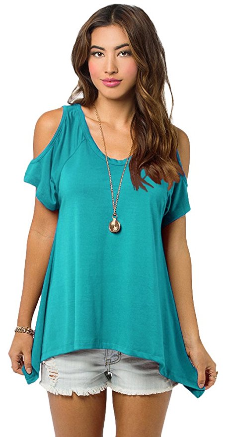 Women's Vogue Shoulder Off Wide Hem Design Top Shirt