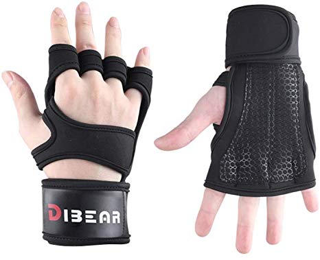 DIBEAR Weight Lifting Gloves with Full Palm Protection, Professional Workout Gloves for Pull Ups, Cross Training, Exercise & Fitness, Non-Slip Breathable Gloves for Women and Men (Black)
