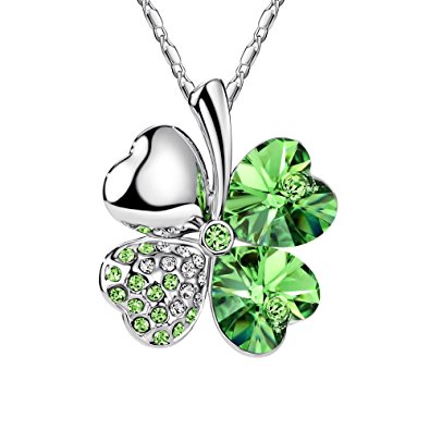 FANSING Heart Crystal Four Leaf Clover Pendant Luck Necklaces for Women & Girls