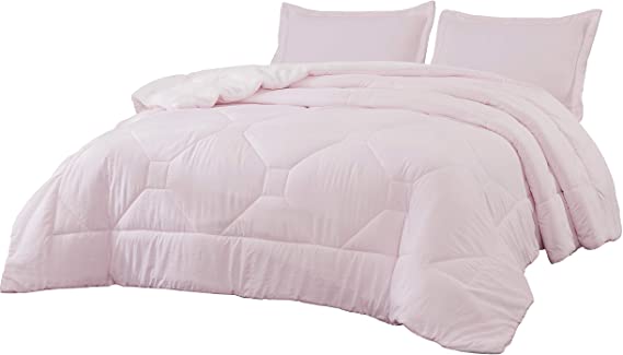 Cozy Beddings Nebulous Ultra Soft Micromink Sherpa Down Alternative Comforter Set, Soft Pink, Twins
