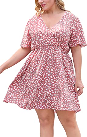 Nemidor Womens Casual V-Neck Plus Size Summer Boho Swing Wrap Dress with Pockets NEM266