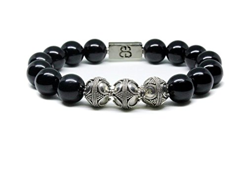 Men's Black Obsidian and Sterling Silver Beads Bracelet, Bracelet for Men, Bead Bracelets men