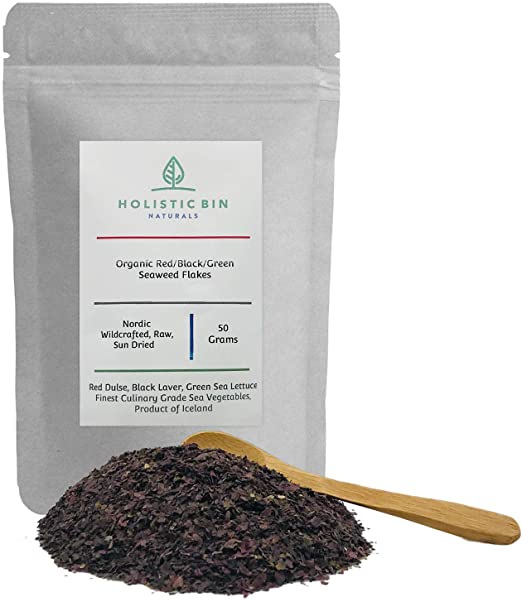 Organic Nordic Seaweed Flakes (Red Dulse, Black Nori Laver, Green Sea Lettuce) by Holistic Bin - Product of Iceland