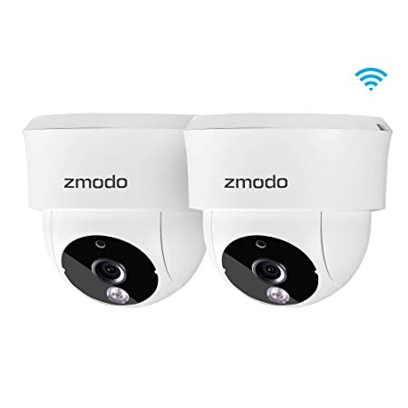 Zmodo 2 Pack 115° Wide-Angle Indoor Camera, Wireless Security System w/Remote Monitoring, Night Vision, Cloud Service on iOS, Android App