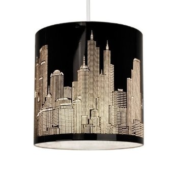 Modern Gloss Black New York Skyline Ceiling Pendant Shade