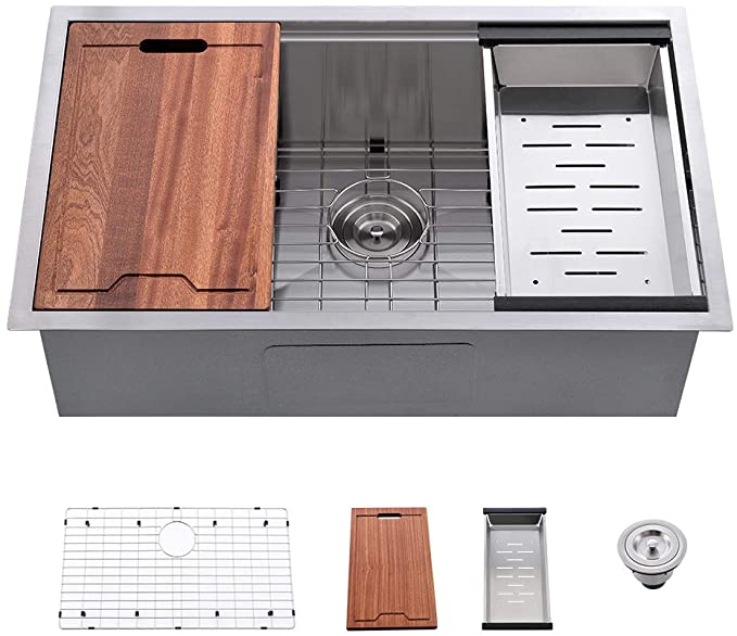 32 Inch Kitchen Sink Undermount-VOKIM 32 inch Workstation Undermount Kitchen Sink Kit, Stainless Steel 16 Gauge Single Bowl Under Counter, 32x19x10 in