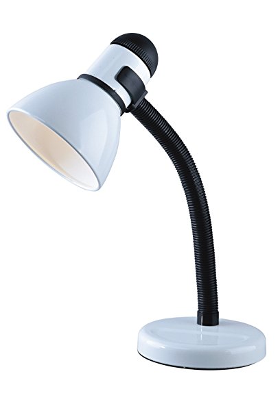 Park Madison Lighting PMD-5614-30 16-1/2-Inch Tall Incandescent Desk Lamp with Adjustable Gooseneck Column, White Finish