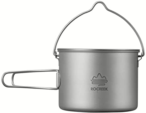 ROCREEK Titanium 900ml Pot with Bail Handle Cookware for Backpacking Camping