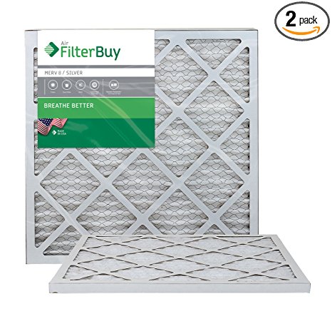 FilterBuy 20x22x1 MERV 8 Pleated AC Furnace Air Filter, (Pack of 2 Filters), 20x22x1 – Silver