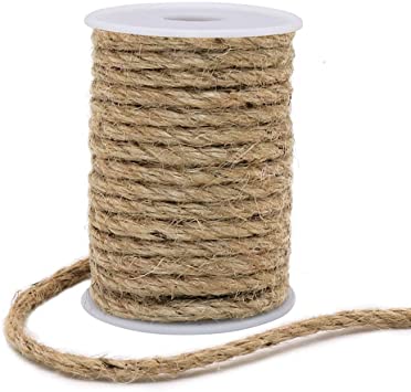 Vivifying 33 Feet 6mm Jute Rope, Natural Heavy Duty Twine for Crafts, Cat Scratch Post, Bundling (Brown)