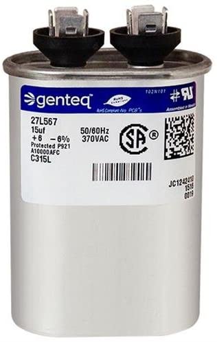 GE Genteq Capacitor Oval 15 uf MFD 370 Volt 97F9004 (Replaces Old s 27L567, Z97F9004 & 97F9004BZ3), 15 MFD at 370 Volts