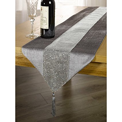 OZXCHIXU TM 13inch x 72inch Table Runner With Diamante Strip And Tassels (grey)