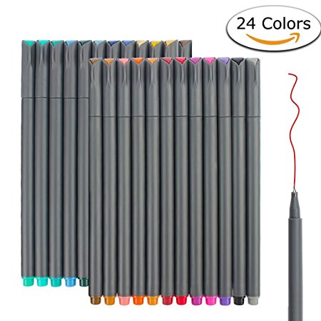Fineliner Color Pens Set, Taotree 0.38mm Colored Sketch Writing Drawing Pens for Bullet Journal and Note Taking, Porous Fine Point Pens Markers, Pack of 24 Assorted Colors