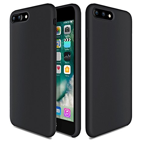 iPhone 8 Plus Case, iPhone 7 Plus Case, TOTU Liquid Silicone Gel Rubber Shockproof Case with Soft Microfiber Cloth Lining Cushion for iPhone 8 Plus/iPhone 7 Plus - Black