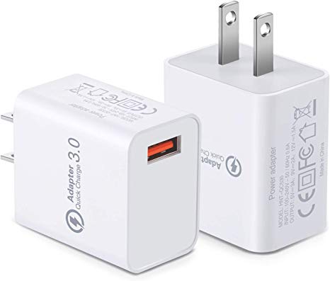 QC 3.0 Wall Charger Adapter, Besgoods 2-Pack 18W USB Wall Charger Block Fast USB Phone Charger Plug Compatible with Samsung Galaxy s10 S8 S9 Note 8, iPhone, iPad, Tablet, LG, HTC - White