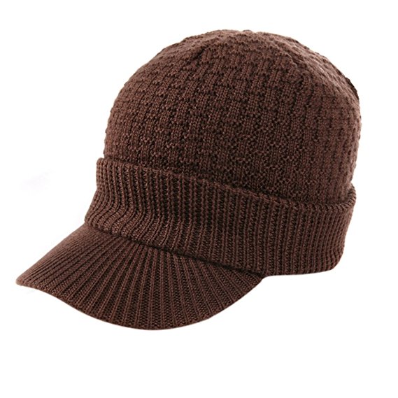 SIGGI Winter Visor Beanie Hat Mens Wool Knit Cable Cuff Beanie Cap for Women