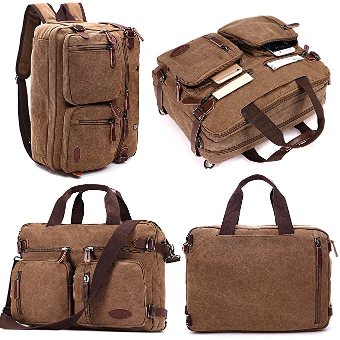 Laptop Backpack,Hybrid Multifunction Briefcase Messenger Bag with Shoulder Strap Canvas BookBag for Men,Women,College Students
