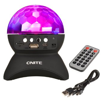 Onite Disco DJ Stage Lighting LED RGB Crystal Rotating Special Effects Lighting, Aux Input TF Card Music Player and Wireless Bluetooth Speaker (Black)