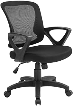 Office Chair Ergonomic Desk Chair Adjustable Modern Mid Back Swivel Chair for Small Place, White(Black)