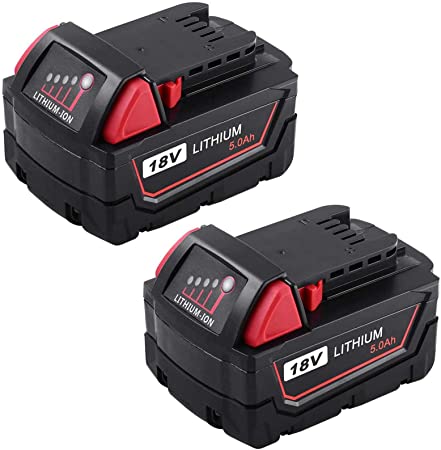 2 Pack 18V 5.0Ah Replacement Battery Compatible with Milwaukee m18 Battery XC Lithium 48-11-10 48-11-1815 48-11-1820 48-11-1828 48-11-1840 48-11-1850 48-11-1852