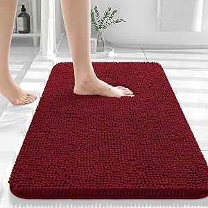 OLANLY Bathroom Rugs 30x20, Extra Soft Absorbent Chenille Bath Rugs, Rubber Backing Quick Dry, Machine Washable Bath Mats for Bathroom Floor, Tub and Shower, Home Decor Accessories, Red