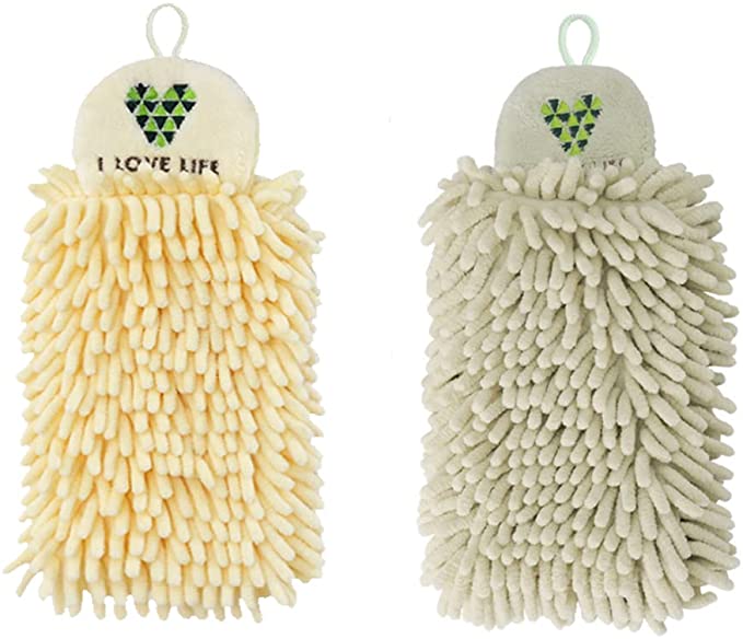 Hand Towels for Bathroom Decorative Set 2-Pack Chenille Hanging Hand Towel  Ball Microfiber Fluffy Absorbent Soft Small Bath Towel with Loop for  Kitchen Washstand or Powder Room. 