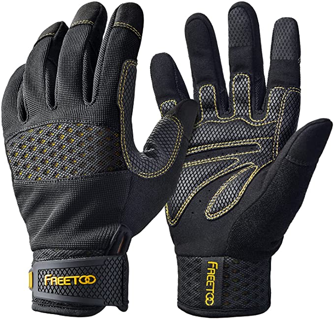 FREETOO Safety Work Gloves Men & Women, Mechanic Working Gloves Double Breathable, Touch Screen, Excellent Grip, Synthetic Leather Construction Gloves