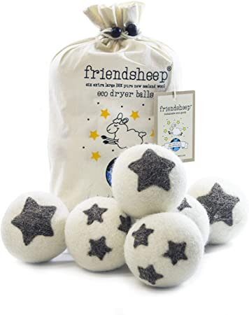 Wool Dryer Balls By Friendsheep : 100% Organic - Handmade - Fair Trade - Eco-friendly - Best All Natural Fabric Softener - "Stars Galore"