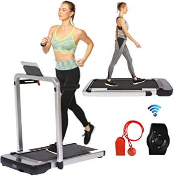 2 in 1 Under Desk Folding Treadmill,2.25HP Electric Motorized Portable Pad Treadmills Walking Jogging Running Exercise Fitness Machine with Remote&APP Control and LED Display for Home Gym