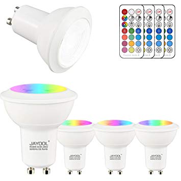 Jayool GU10 LED Bulbs, Dimmable 3W Colour Changing Spot Light Bullb with Remote, RGB   Daylight White, Timer, 45° Beam Angle (Pack of 4)