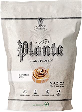 Ambrosia Planta - Premium Organic Plant-Based Protein | Vegan & Keto Friendly | Gourmet Flavors with No Bloating or Stomach Upset | Gluten & Soy Free | No Added Sugar | 25 Servings | Cinnamon Roll