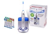 Pursonic S450 Deluxe Plus Sonic Rechargeable Toothbrush with built in UV sanitizer and bonus 12 brush heads included Silver