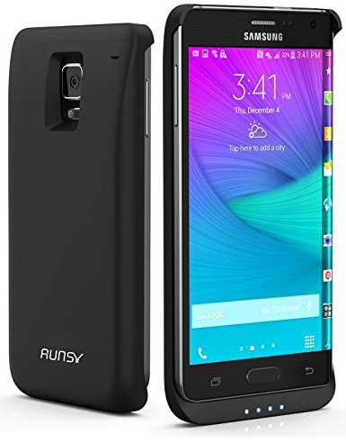 RUNSY Note EDGE Battery Case, 5200mAh Rechargeable Extended Battery Charging Case for Samsung Galaxy Note 4 EDGE, External Battery Charger Case, Backup Power Bank Case with Kickstand (Black 5200mAh) - NOT FOR NOTE 4