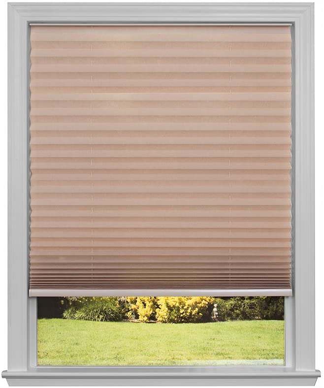 Easy Lift Trim-at-Home Cordless Pleated Light Filtering Fabric Shade Natural, 60 in x 64 in, (Fits windows 43"- 60")