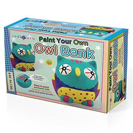 SadoCrafts Paint Your Own Bank - Fun Interactive Educational DIY Ceramic Owl Bank Craft Kit For Kids