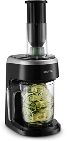 Gourmia GES335 Electric Spiralizer - 3 Blades for Cutting, Stripping and Spiraling Vegetables -Wide Mouth Feeder - Stainless Steel Construction - Bonus Cookbook Included