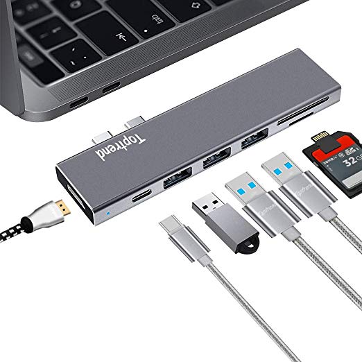 Toptrend USB C Hub,7-in-1 Type C Adapter with USB C Charging Port,4K HDMI,USB 3.0 Ports,SD TF Card Reader,Compatible with MacBook Pro 2019/2018/2017/2016