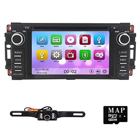 Hizpo Car Stereo GPS DVD Player for Dodge Ram Challenger Jeep Wrangler JK Head Unit Single Din 6.2” Touch Screen Indash Radio Receiver with Navigation Bluetooth/3G
