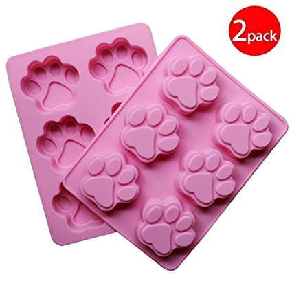 Cy3Lf 6 Cavity Paw Baking Silicone Mold Cake Mold Cookie Mold Pudding Mold Jelly Mold (Pink, Pack of 2)