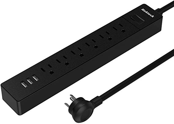 Nekteck Power Strip Flat Wall Plug with 6 AC Outlets, 15W 3-Port USB Charger for iPhone, iPad, Samsung Galaxys, Nexus, Tablets, HTC M9, Motorola, LG and More [9.3ft Cord, 6AC, 3 USB]