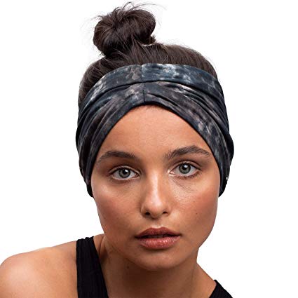 BLOM Original Tie-Dyed Headbands. Soft Eco Fabric for Fashion Or Workout. Wear Wide Turban Knotted or Many More Styles. Traditionally Dyed and Ethically Hand Made in Bali. (Stormy)