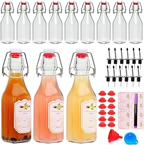 12 Pack 8 oz Swing Top Glass Bottles with Stoppers with Flip Caps, Square Flip Top Brewing Bottles for Homemade Kombucha, Vanilla Extract, Infused Oil, Vinegar, Juice