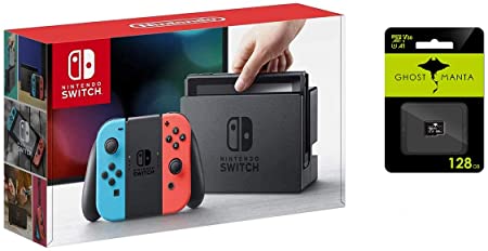 Nintendo Switch 32GB Console Video Games Neon Red and Blue Joy-Con, 1080p Resolution, 802.11ac WiFi, HDMI Surround Sound, IR Motion Camera - Family Christmas Holiday W/128GB MicroSD Card